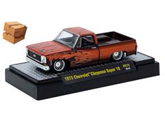 M2MACHINES #31500-HS70-BOX - 1973 Chevrolet Cheyenne Super 10 in Burnt Orange with Detailed Hot Rod-Style Flames