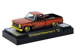 1973 Chevrolet Cheyenne Super 10 in Burnt Orange with Detailed Hot Rod-Style Flames and Gold Rims #31500-HS70-SP