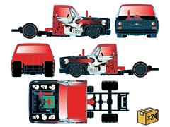 M2MACHINES #31500-HS87-MSTR - Roadside Terror - 1973 Chevrolet Cheyenne Super 10 Chassis Cab Truck in Red and Black with Skull Graphics - 24
