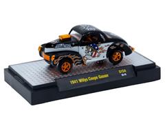 M2MACHINES #32500-S154-A-SP - 1941 Willys Coupe Gasser in Black and White with Race Tattoo Graphics and Orange Chrome Accents