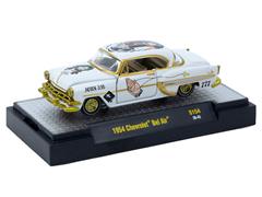 M2MACHINES #32500-S154-B-SP - 1954 Chevrolet Bel Air in White with Christian Tattoo Graphics and Gold Chrome Accents