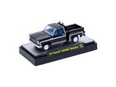 M2MACHINES #32600-99-E - 1977 Chevrolet Scottsdale Sport Pickup Truck in Black with Red White and Blue Stripes
