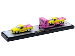 M2MACHINES #36000-98-C - Holley - 1992 Chevrolet C1500 SS454 Pickup Truck and 1995 Chevrolet S10 Pickup Truck on a Trailer in Yellow and