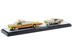 M2MACHINES #36000-S44-A-SP - Paul Rossi - 1974 Dodge Truck and 1970 Dodge Challenger T/A in Raw Body with Orange and Yellow Stripes and