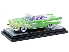 M2MACHINES #40300-139-A - 1957 Chevrolet Bel Air Convertible in Two-Tone Green Flame Graphics with Purple and White Interior and Chrome Accents