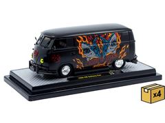 M2MACHINES #40300-139-B-CASE - 1960 Volkswagen Delivery Van in Black with Maui and Sons Flaming Dual-Shark Graphics in a Non-Returnable 4-Piece CASE