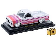 M2MACHINES #40300-140-A-CASE - 1976 GMC Sierra Grande 15 in White with Multicolor Pink Stripes and Chrome Accents in a Non-Returnable 4-Piece CASE