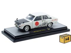M2MACHINES #40300-141-B-CASE - 1970 Datsun 510 in White with Flat Black Hood and Nihon Graphics in a Non-Returnable 4-Piece CASE