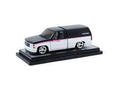 M2MACHINES #40300-146-A - 1991 GMC Sierra 1500 Pickup Truck in Black White and Pink with Camper Shell