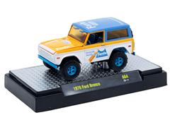 M2MACHINES #52500-A64-A-SP - Fanta - 1976 Ford Bronco in Orange Blue and White with Blue Chrome Rims
