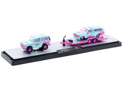 M2MACHINES #56000-S03-B-SP - Cherry Coke - 1976 Ford Bronco with Trailer and 1995 Ford Ranger XLT in Blue and Pink with Pink Chrome
