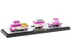 M2MACHINES #56000-TW26-B-SP - TaB - 1960 Volkswagen Double Cab Truck USA Model and 1953 Volkswagen Beetle Deluxe USA Model in White and Pink