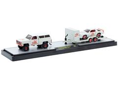 M2MACHINES #56000-TW39-B-SP - Coca-Cola - 1973 Chevrolet Cheyenne Super 10 4X4 and 1985 Chevrolet Camaro IROC-Z in White with Red Chrome Rims and