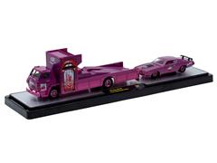 M2MACHINES #56000-TW44-A-SP - Cherry Coke - 1966 Dodge L600 COE and 1971 Dodge Charger Custom wth Purple Chrome Rims and Accents