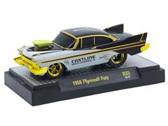 M2MACHINES #82161-33-B-SP - Castline - 1958 Plymouth Fury in Black and White with Gold Chrome Rims and Accents
