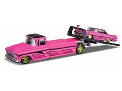 MAISTO #15055-BD - 1957 Chevrolet Flatbed with a 1959 Chevrolet Impala SS in Pink and Black