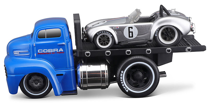 1950 Ford COE Flatbed in Blue with 1964 Shelby Cobra in Silver