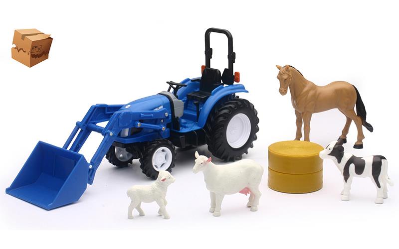 New Holland Boomer 55 Tractor with Loader Animals and Hay Bale