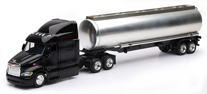 Peterbilt 387 Semi Truck in Black with Chrome Tanker Trailer - SS