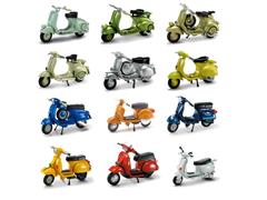 06047-CASE - New-Ray Toys Vespa Motor Scooters 24 Pieces