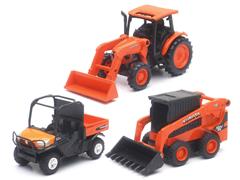 New-Ray Toys Kubota MINI Vehicle Pull Back 3 Piece