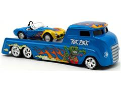 SHELBY COLLECTIBLES #SC64006 - Rat Fink - Hauler with Cobra Super Snake Convertible in Blue Metallic with Flames
