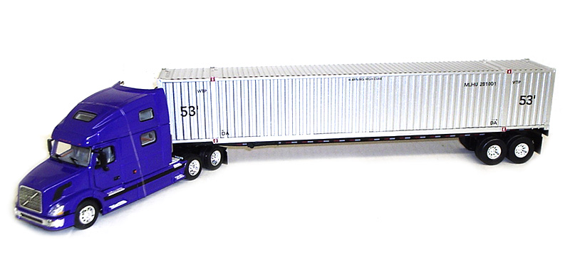 Volvo VNL 670 Sleeper in Purple with 53 Silver Container and