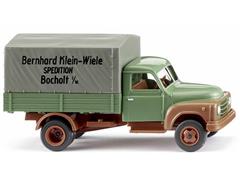 WIKING #034506 - Bernhard Klein-Wiele Speiditon Bocholt - 1955-60 Hanomag L 28 Flatbed Truck in Light Green and Brown with Tarp Cover in