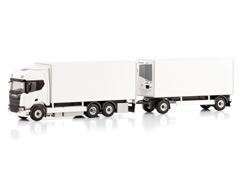 WSI #02-3400 - Scania R Highline CR20H 6x2 Tag Axle Riged Refrigerated Truck with 2-Axle Drawbar Trailer