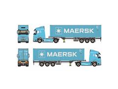 WSI #04-2264 - Volvo FH Aero Globetrotter Electric 4x2 with 3-Axle Flex Container Trailer and 40ft Maersk HQ Container